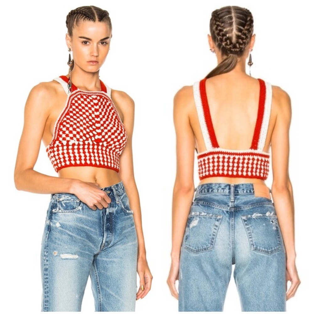 LPA Crochet Red and White Knit Crop Top (D5)